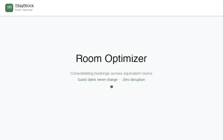 StayBlock optimizer animation — before and after room consolidation
